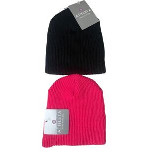 Athleta Onesize Acrylic Pink & Black NWT Double Beanies Athleta Onesize Acrylic Pink & Black NWT Double Beanies main image 2